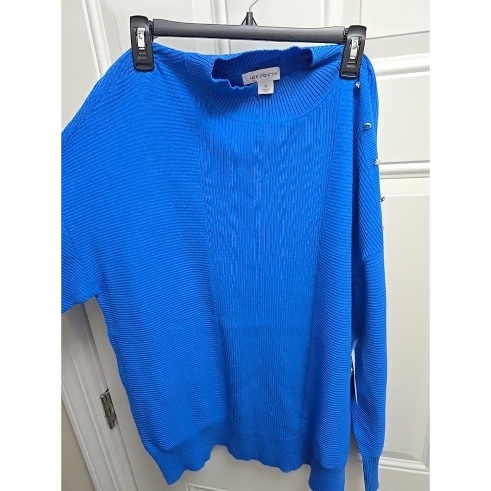 LIZ CLAIBORNE Royal Blue Pullover Sweater- Arm Button Size 1X